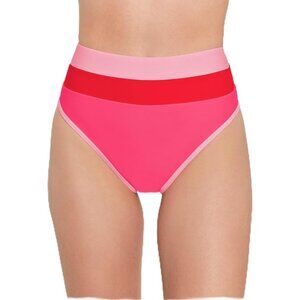 Salt & Cove Womens High-Waist Bikini Swim Bottom Hot Pink Red Colorblock XS